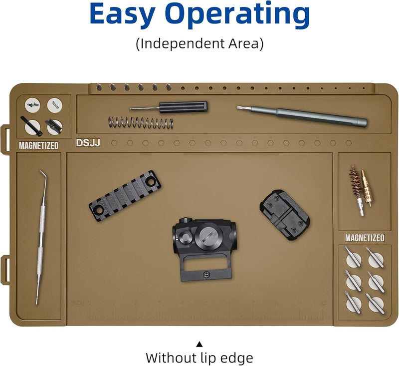 CKPART Gun Cleaning Mat, Premium Magnetic Pad With Organizer Parts Tray, Anti-Slip Rubberized Pistol Mat, Protective Workbench Mat for Gun Cleaning (16.5"x 10.43") - Image 2